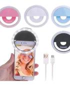 Aro de Luz Mini para Teléfono, Tablet, Computadora Portátil Selfie con Clip Recargable 3 Tonos