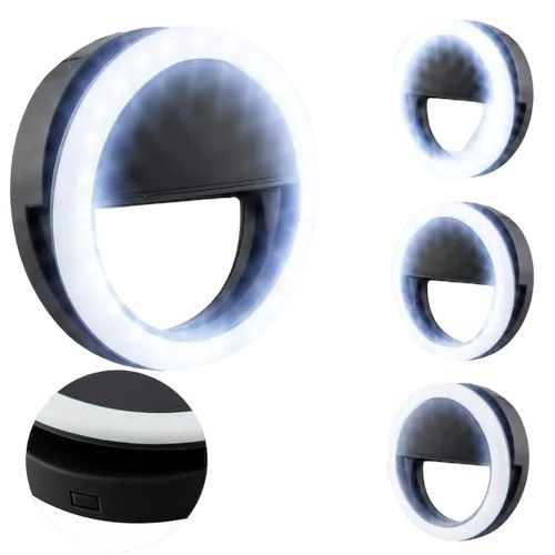 Aro de Luz Mini para Teléfono, Tablet, Computadora Portátil Selfie con Clip Recargable 3 Tonos