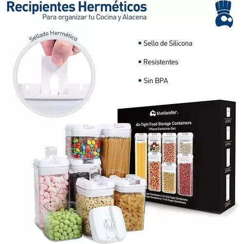 JUEGO RECIPIENTES HERMETICOS ALMACENAMIENTO 7 PIEZAS