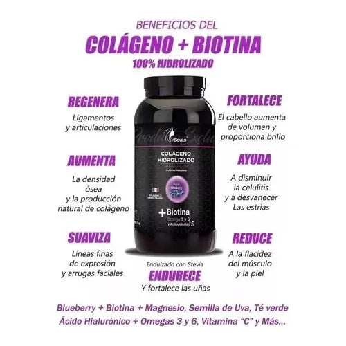 Colágeno Hidrolizado Mas Biotina Vsouls Blueberry 600grs