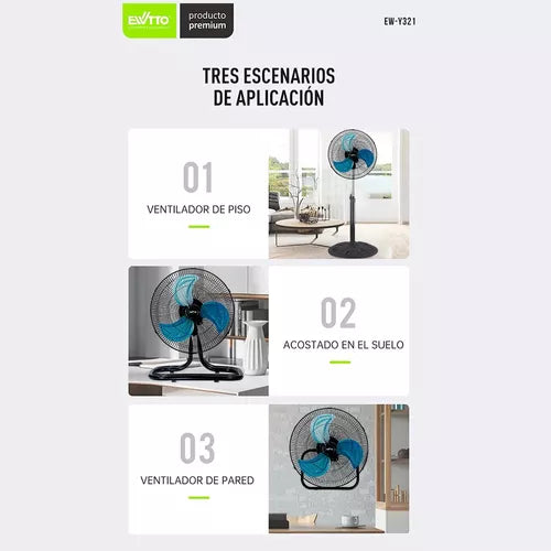Ventilador Industrial 3 En1 De Pie Pared Piso Aspas Metálico