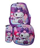 Mochila Escolar Lapicera Lonchera Térmica 3piezas Mochilas Para Niños Primaria Con Gran Capacidad Dibujo 3D Kuromi