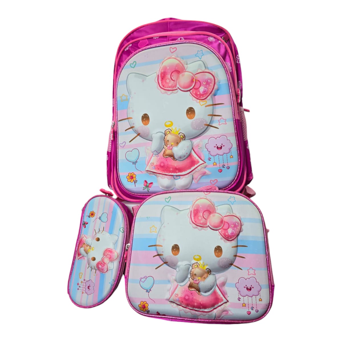 Mochila Escolar Lapicera Lonchera Térmica 3piezas Mochilas Para Niños Primaria Con Gran Capacidad Dibujo 3D Hello Kitty