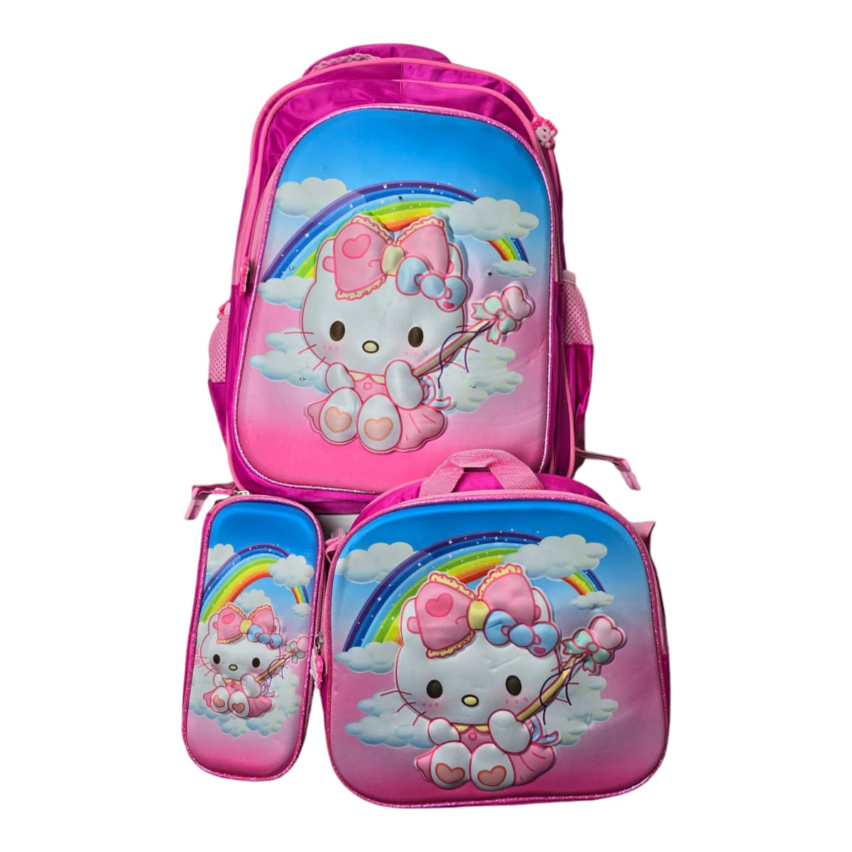 Mochila Escolar Lapicera Lonchera Térmica 3piezas Mochilas Para Niños Primaria Con Gran Capacidad Dibujo 3D Hello Kitty