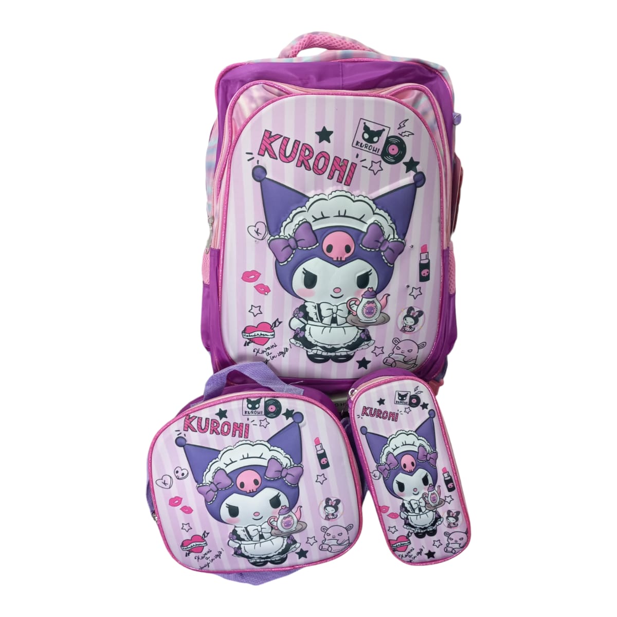 Mochila Escolar Lapicera Lonchera Térmica 3piezas Mochilas Para Niños Primaria Con Gran Capacidad Dibujo 3D Kuromi