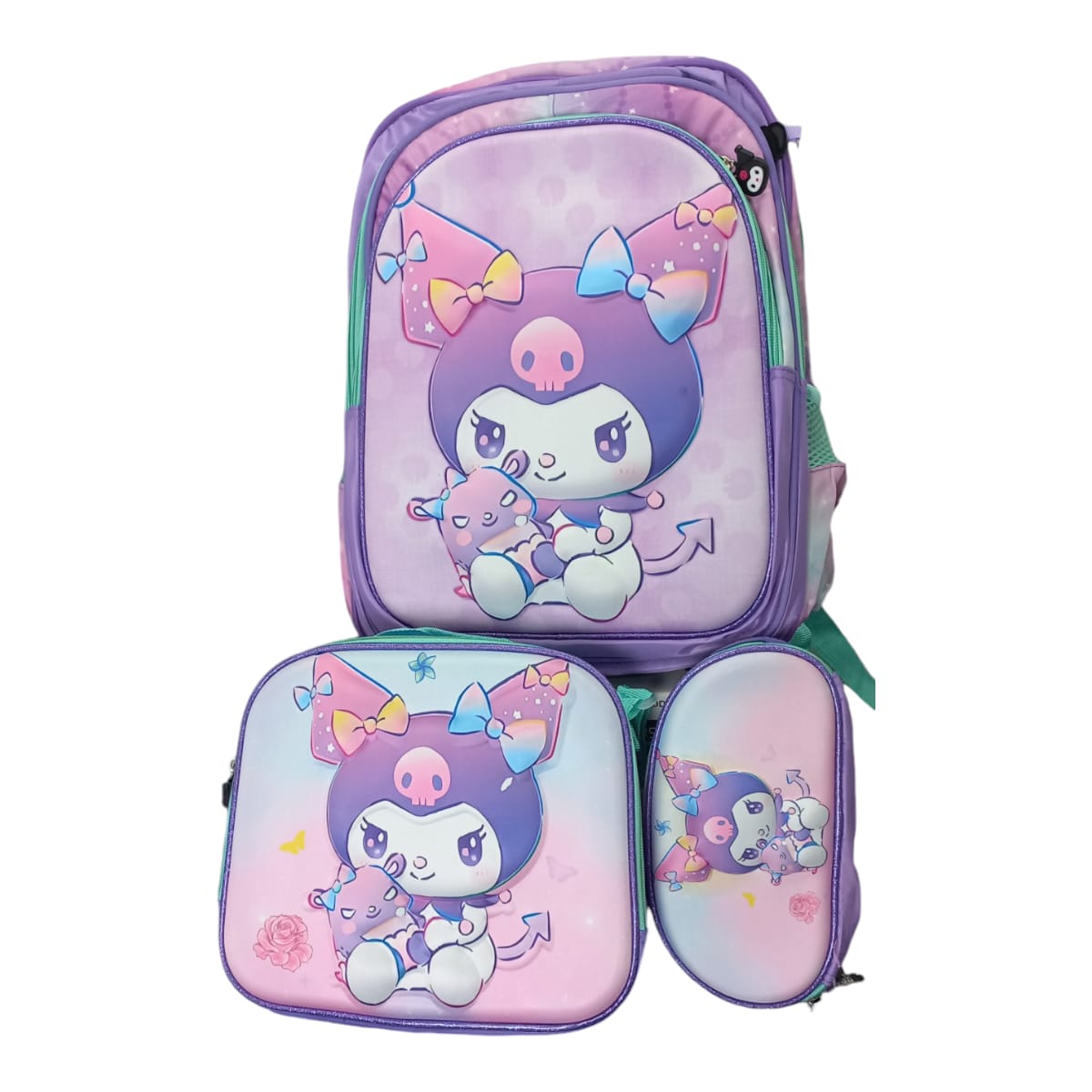 Mochila Escolar Lapicera Lonchera Térmica 3piezas Mochilas Para Niños Primaria Con Gran Capacidad Dibujo 3D Kuromi