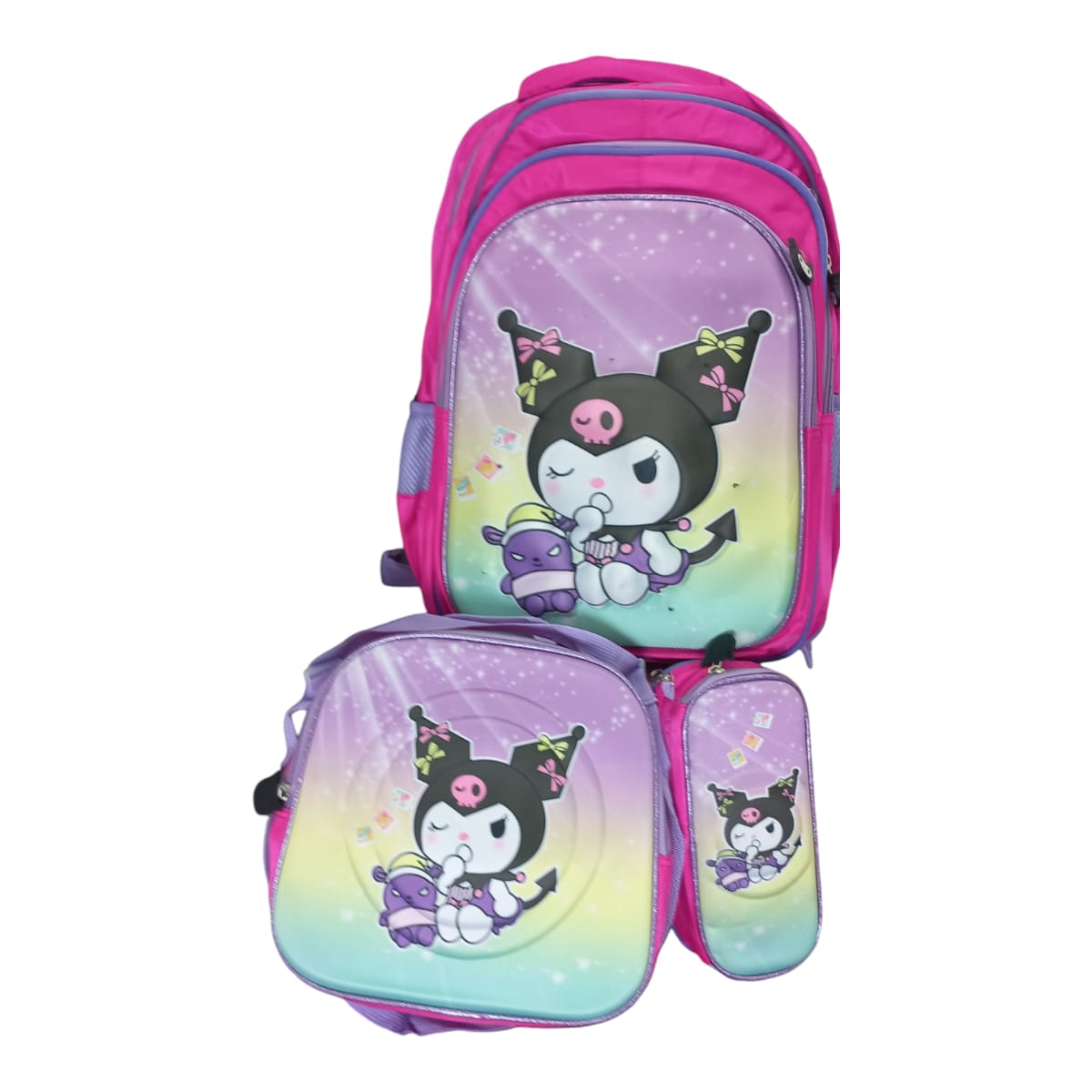 Mochila Escolar Lapicera Lonchera Térmica 3piezas Mochilas Para Niños Primaria Con Gran Capacidad Dibujo 3D Kuromi