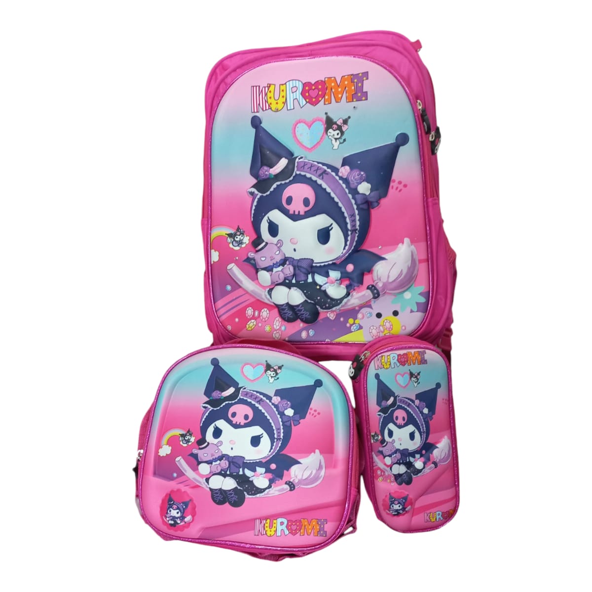 Mochila Escolar Lapicera Lonchera Térmica 3piezas Mochilas Para Niños Primaria Con Gran Capacidad Dibujo 3D Kuromi
