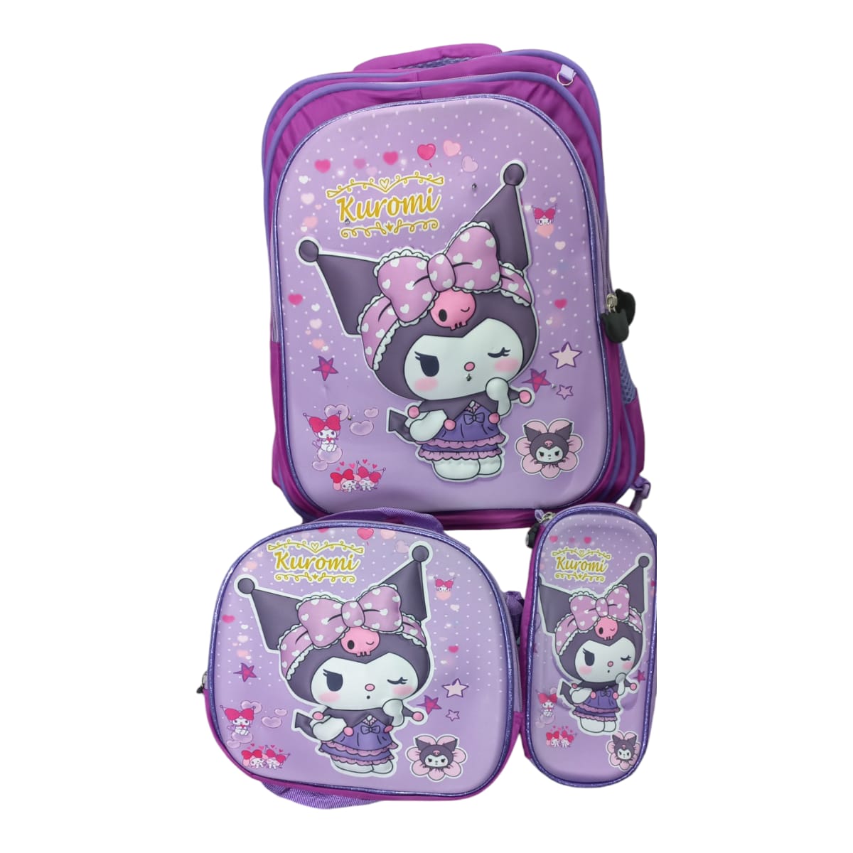 Mochila Escolar Lapicera Lonchera Térmica 3piezas Mochilas Para Niños Primaria Con Gran Capacidad Dibujo 3D Kuromi