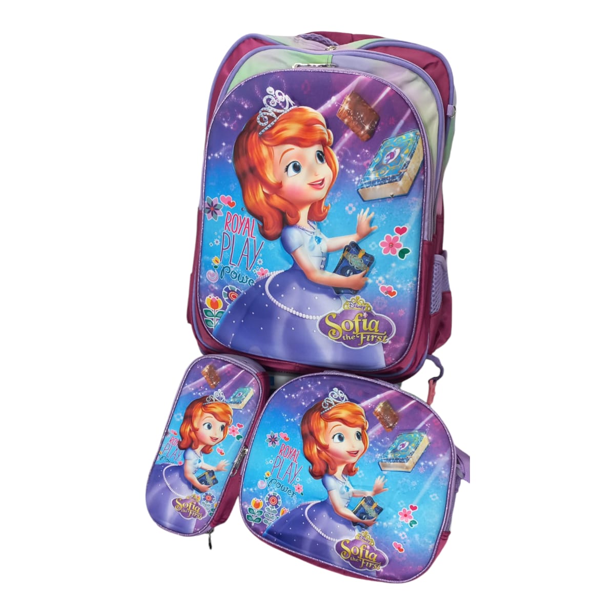 Mochila Escolar Lapicera Lonchera Térmica 3piezas Mochilas Para Niños Primaria Con Gran Capacidad Dibujo 3D Princesas Disney