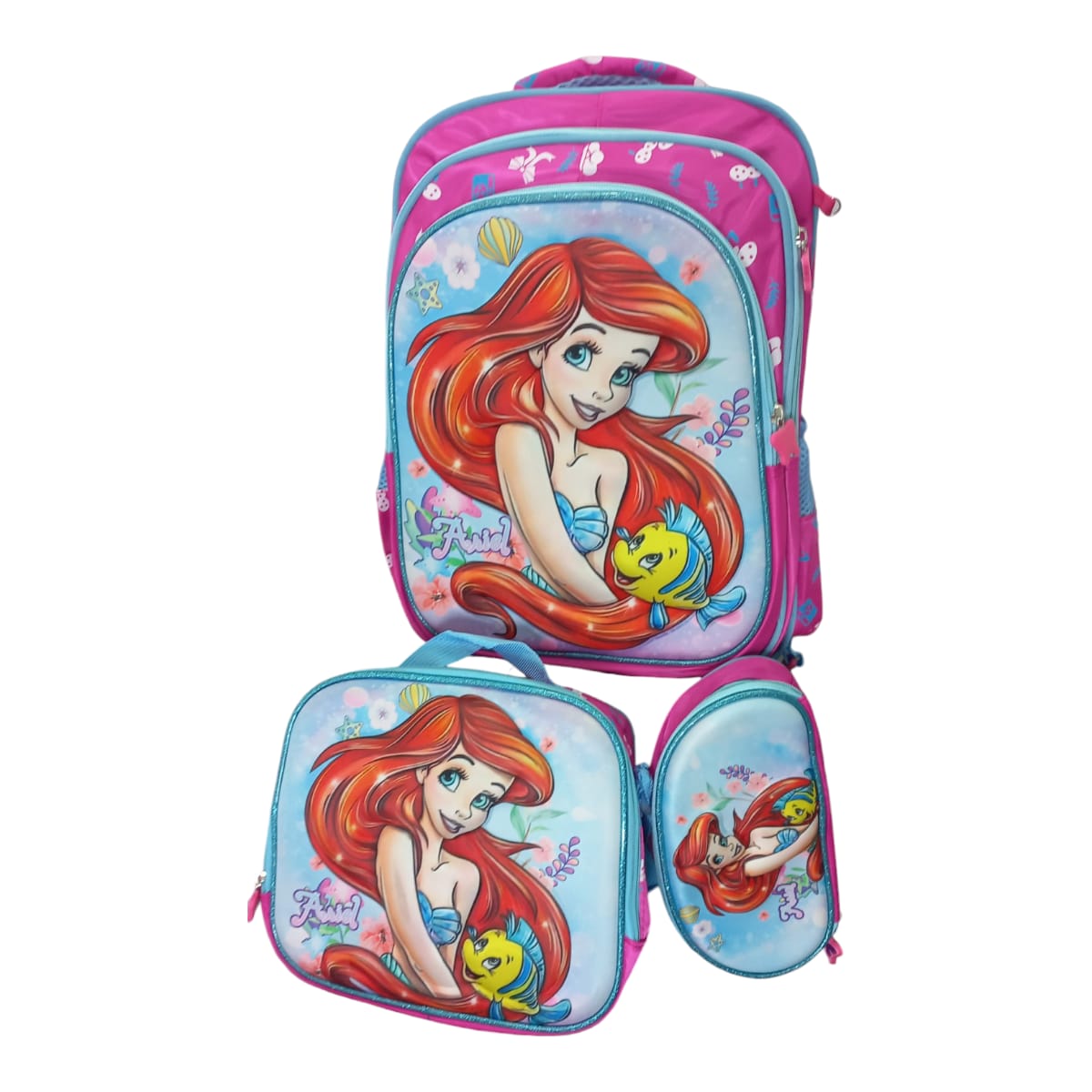 Mochila Escolar Lapicera Lonchera Térmica 3piezas Mochilas Para Niños Primaria Con Gran Capacidad Dibujo 3D Princesas Disney