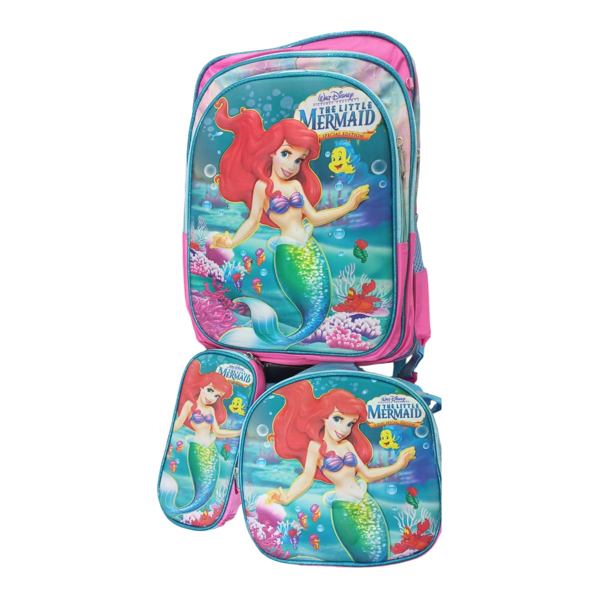Mochila Escolar Lapicera Lonchera Térmica 3piezas Mochilas Para Niños Primaria Con Gran Capacidad Dibujo 3D Princesas Disney