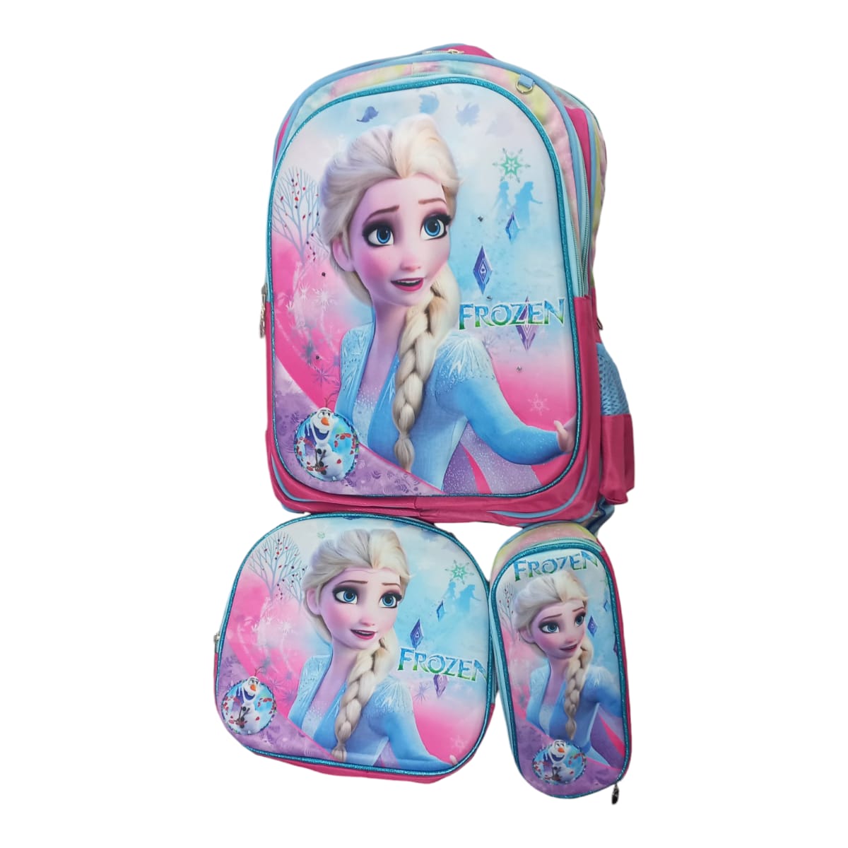 Mochila Escolar Lapicera Lonchera Térmica 3piezas Mochilas Para Niños Primaria Con Gran Capacidad Dibujo 3D Princesas Disney