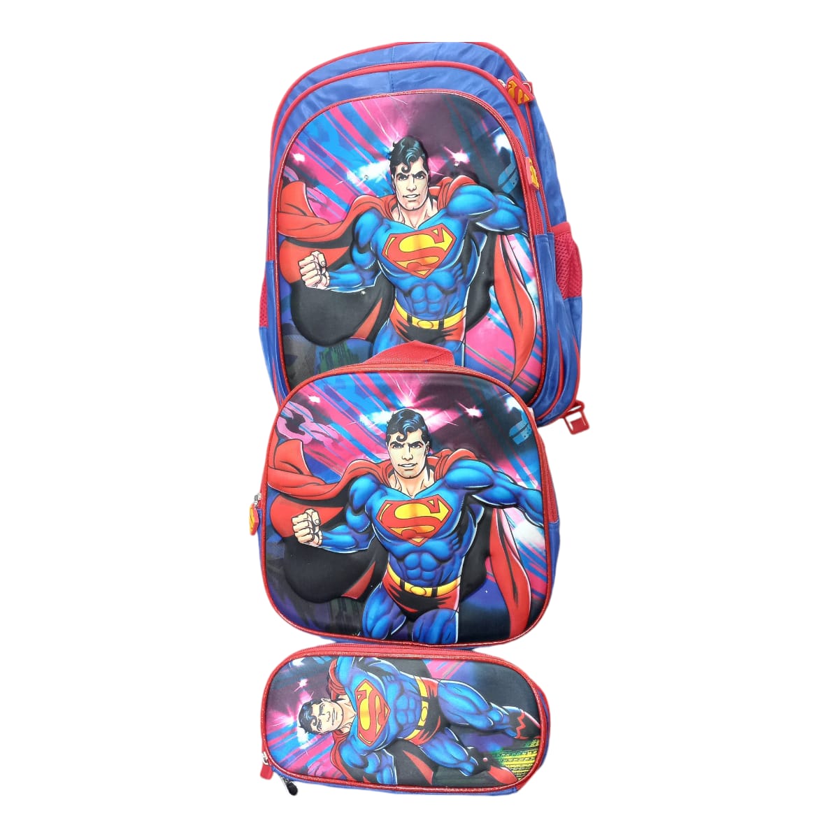Mochila Escolar Lapicera Lonchera Térmica 3piezas Mochilas Para Niños Primaria Con Gran Capacidad Dibujo 3D DC Comic