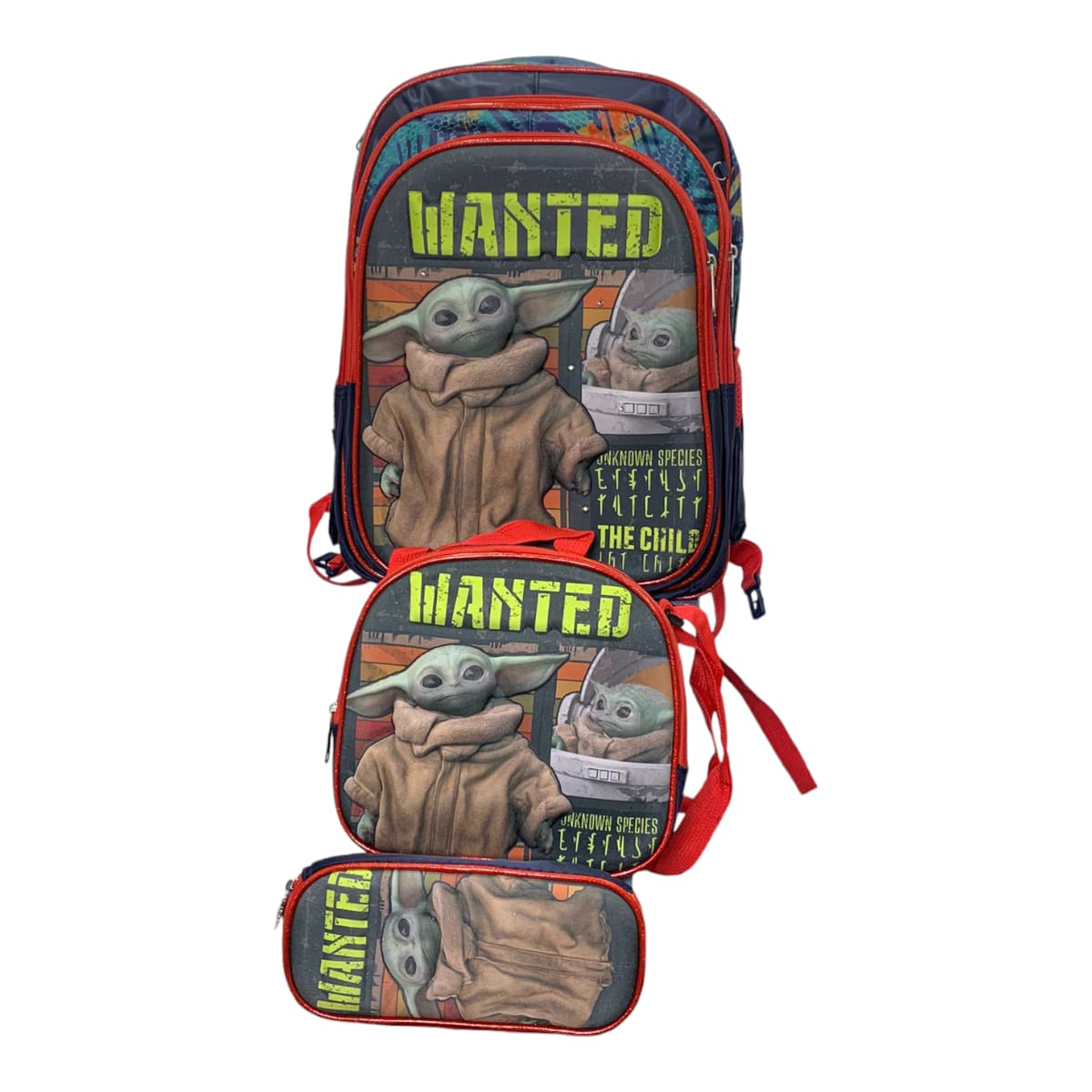 Mochila Escolar Lapicera Lonchera Térmica 3piezas Mochilas Para Niños Primaria Con Gran Capacidad Dibujo 3D Baby Yoda