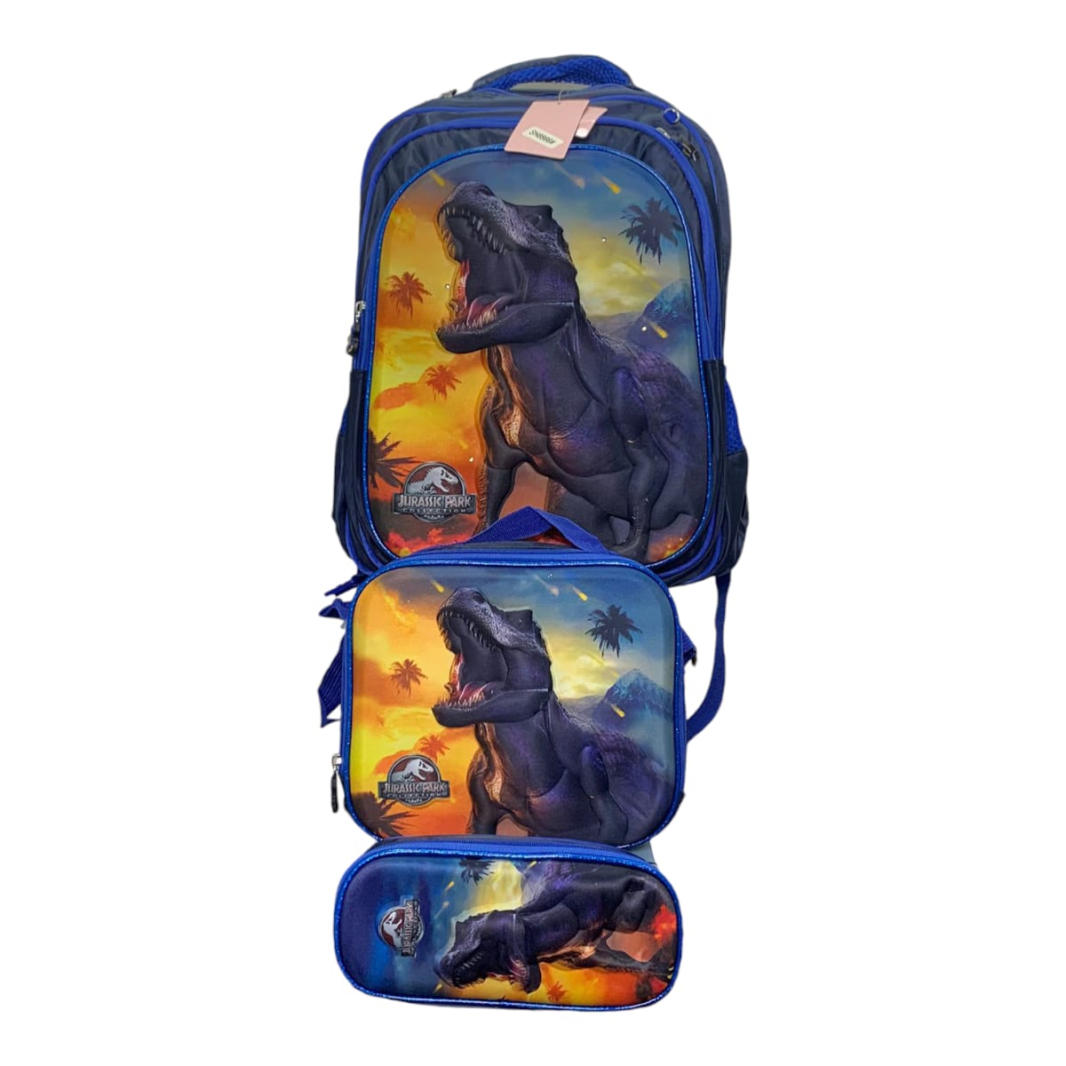 Mochila Escolar Lapicera Lonchera Térmica 3piezas Mochilas Para Niños Primaria Con Gran Capacidad Dibujo 3D Jurassic Park