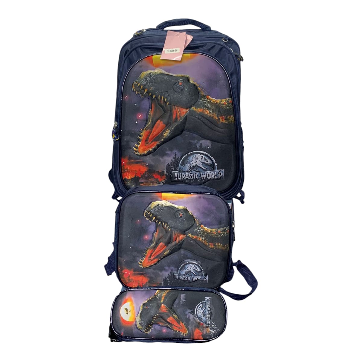 Mochila Escolar Lapicera Lonchera Térmica 3piezas Mochilas Para Niños Primaria Con Gran Capacidad Dibujo 3D Jurassic Park