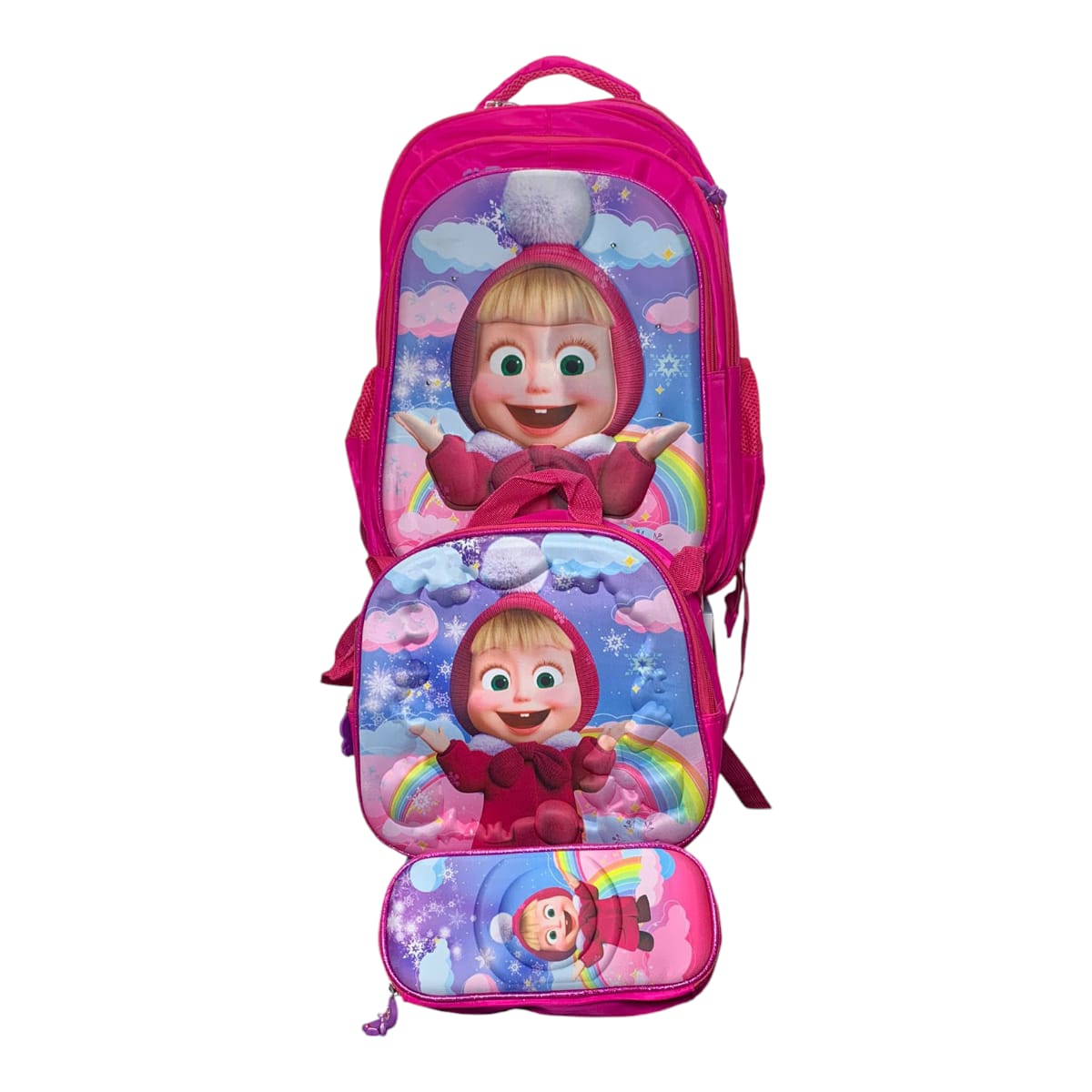 Mochila Escolar Lapicera Lonchera Térmica 3piezas Mochilas Para Niños Primaria Con Gran Capacidad Dibujo 3D Masha y el Oso