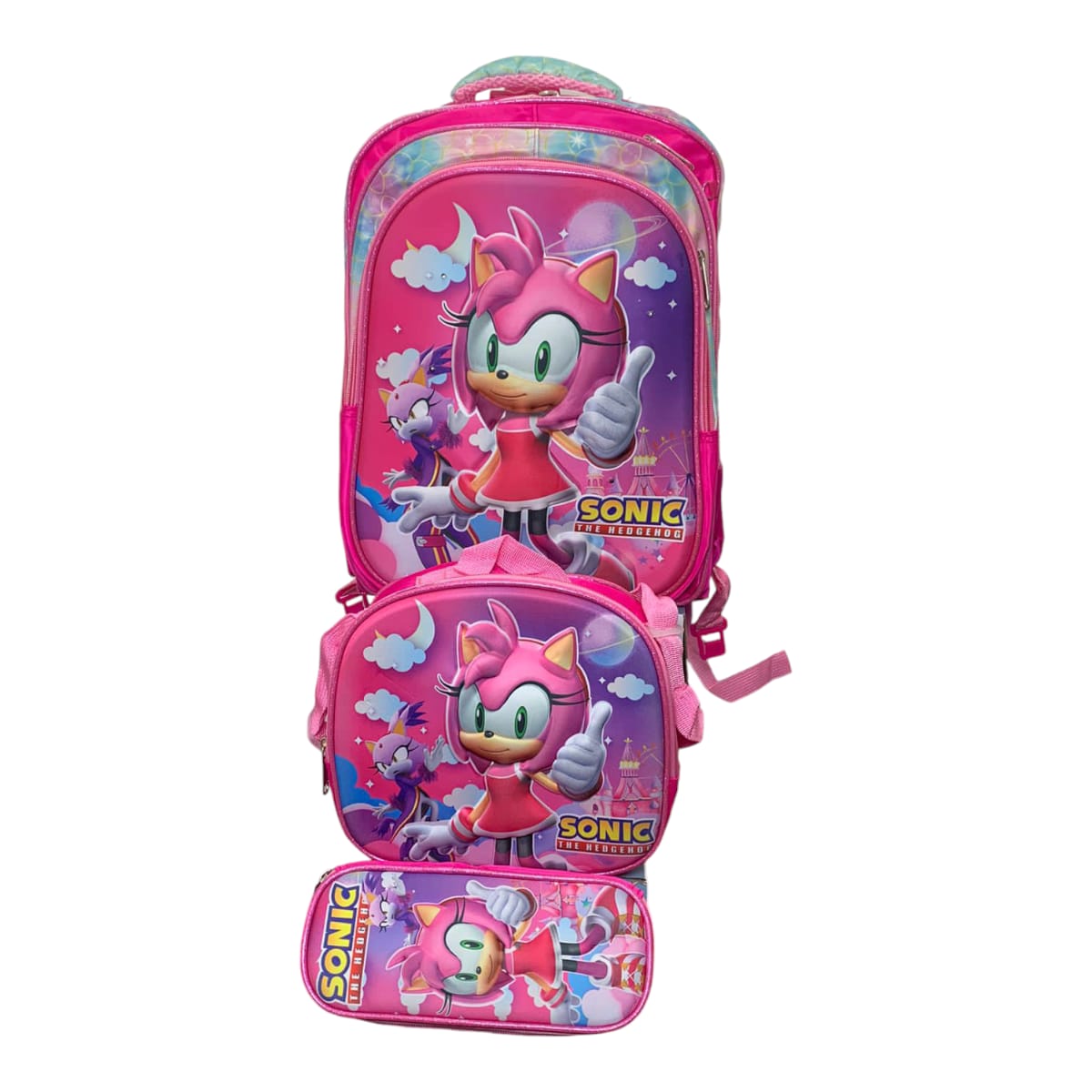 Mochila Escolar Lapicera Lonchera Térmica 3piezas Mochilas Para Niños Primaria Con Gran Capacidad Dibujo 3D Sonic