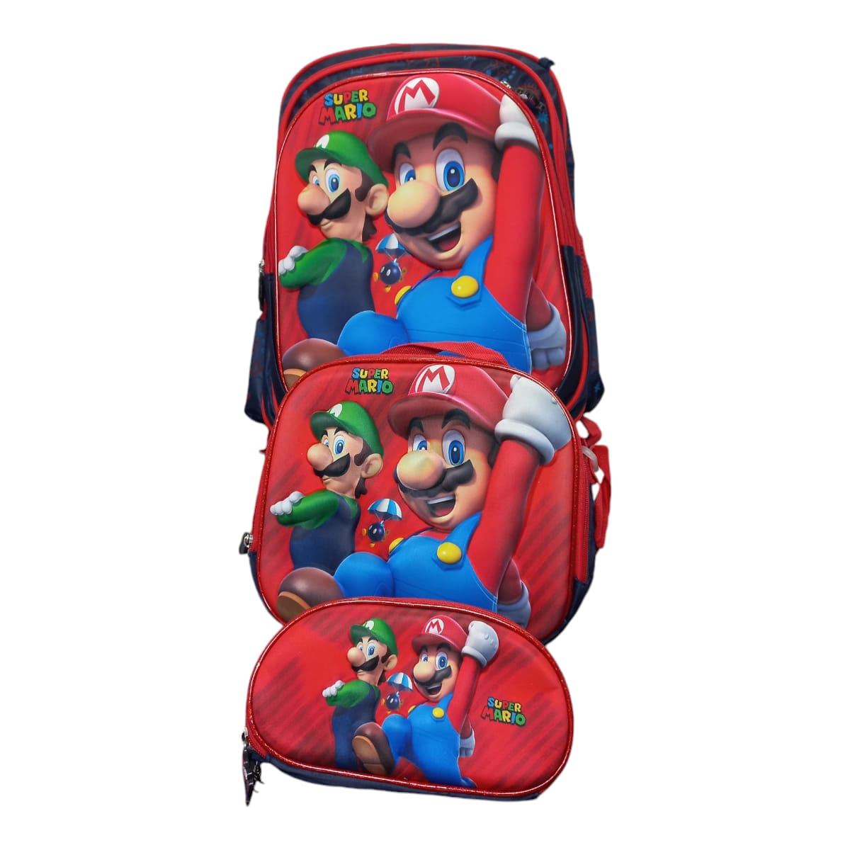 Mochila Escolar Lapicera Lonchera Térmica 3piezas Mochilas Para Niños Primaria Con Gran Capacidad  Dibujo 3D Mario Bross
