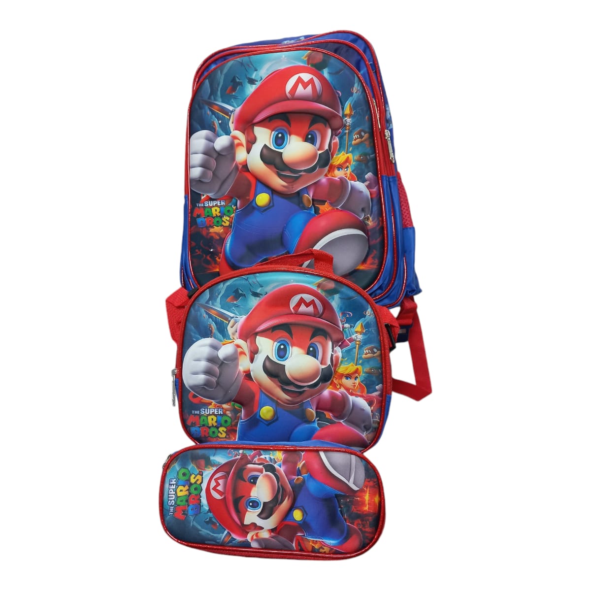 Mochila Escolar Lapicera Lonchera Térmica 3piezas Mochilas Para Niños Primaria Con Gran Capacidad  Dibujo 3D Mario Bross