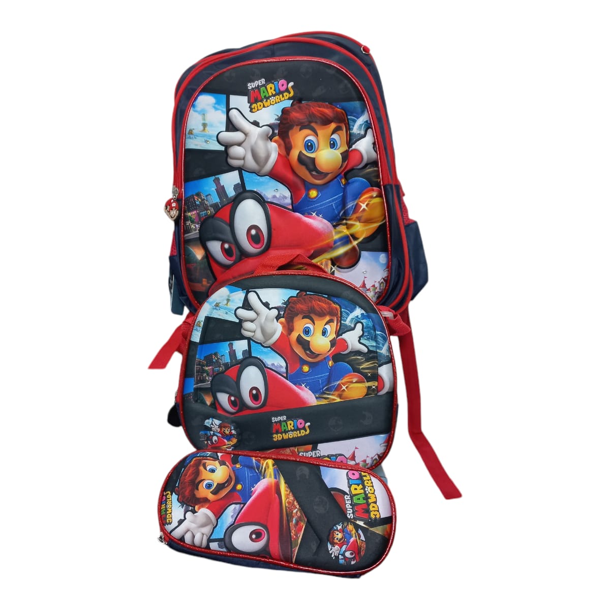 Mochila Escolar Lapicera Lonchera Térmica 3piezas Mochilas Para Niños Primaria Con Gran Capacidad  Dibujo 3D Mario Bross