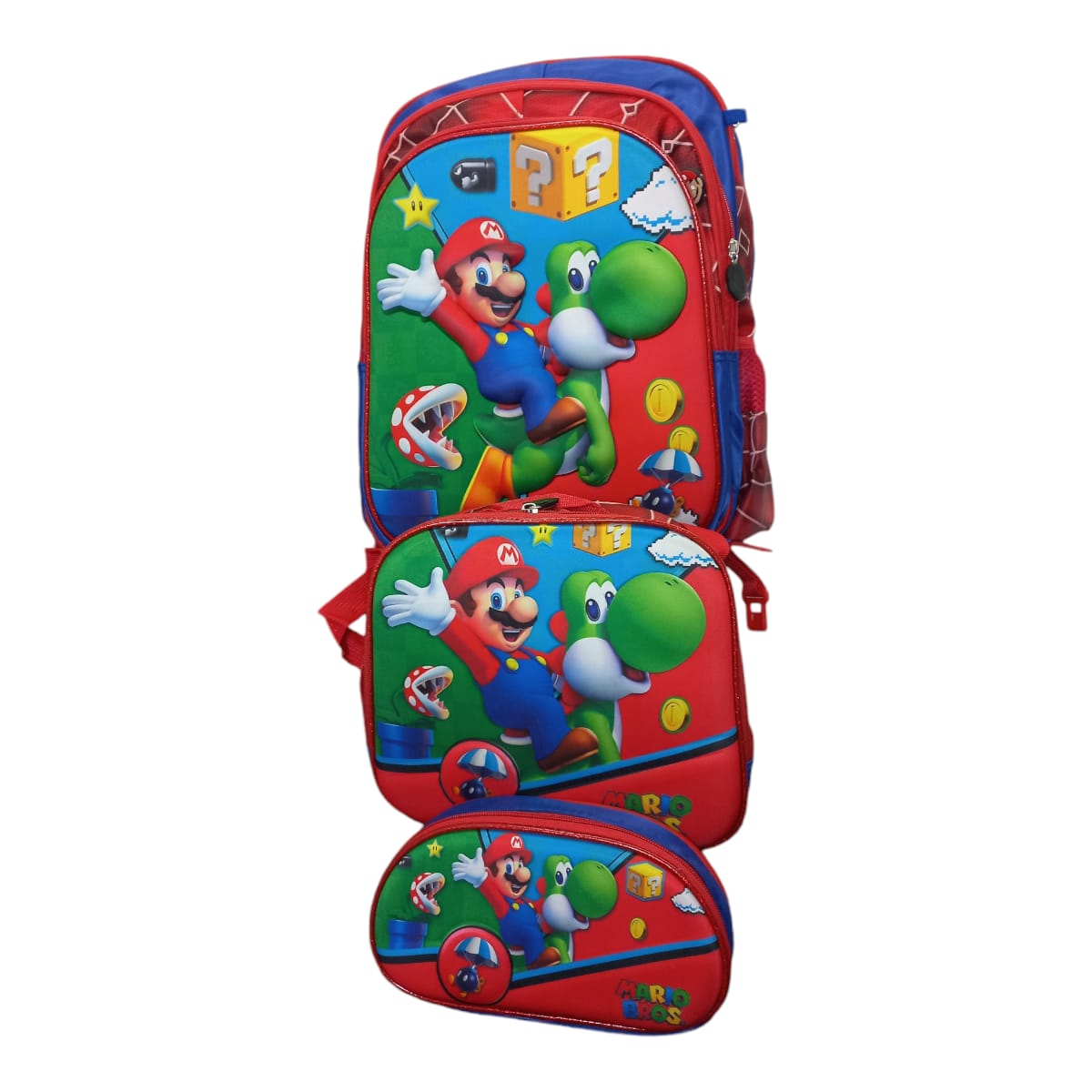 Mochila Escolar Lapicera Lonchera Térmica 3piezas Mochilas Para Niños Primaria Con Gran Capacidad  Dibujo 3D Mario Bross