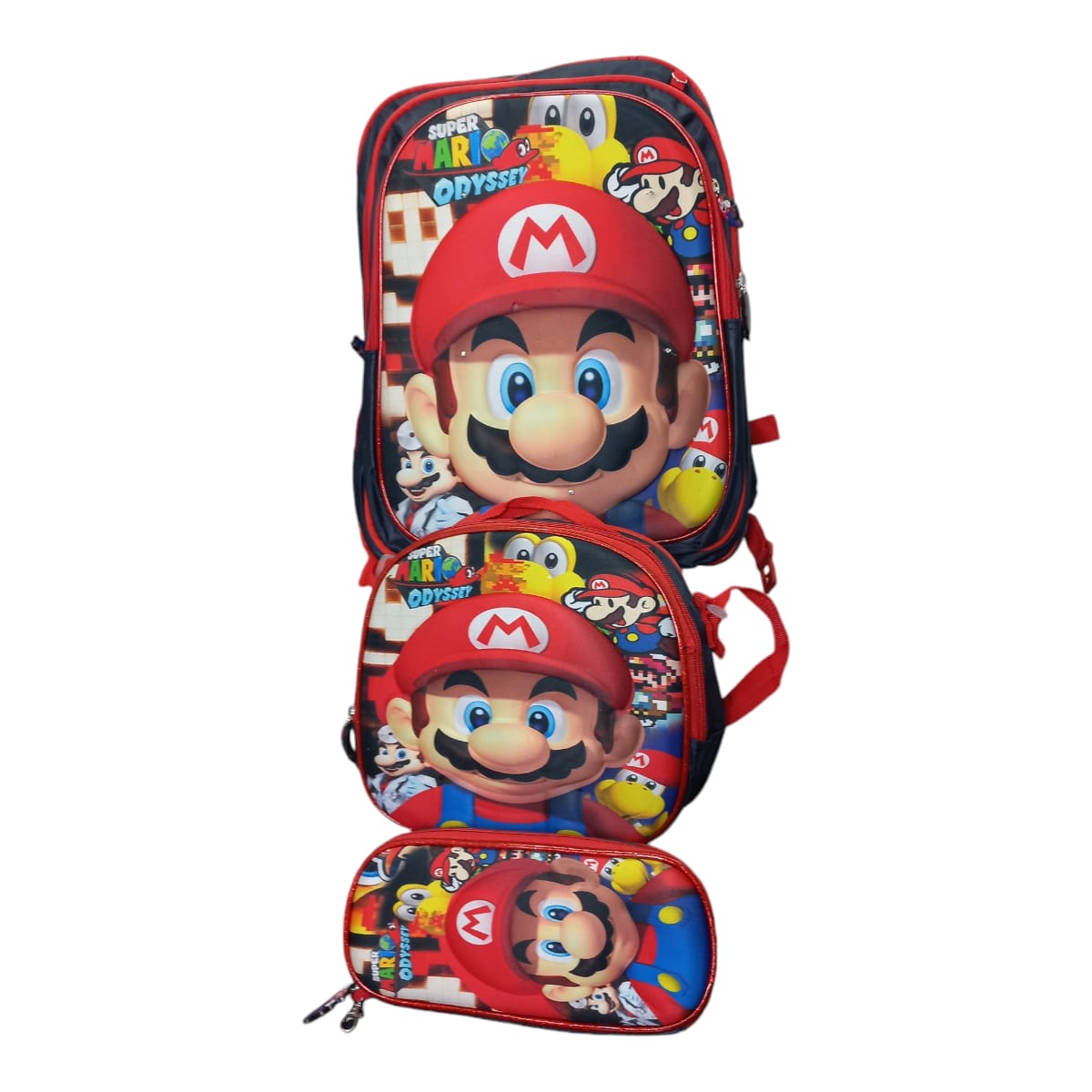 Mochila Escolar Lapicera Lonchera Térmica 3piezas Mochilas Para Niños Primaria Con Gran Capacidad  Dibujo 3D Mario Bross