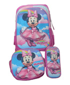 Mochila Escolar Lapicera Lonchera Térmica 3piezas Mochilas Para Niños Primaria Con Gran Capacidad Dibujo 3D Minnie