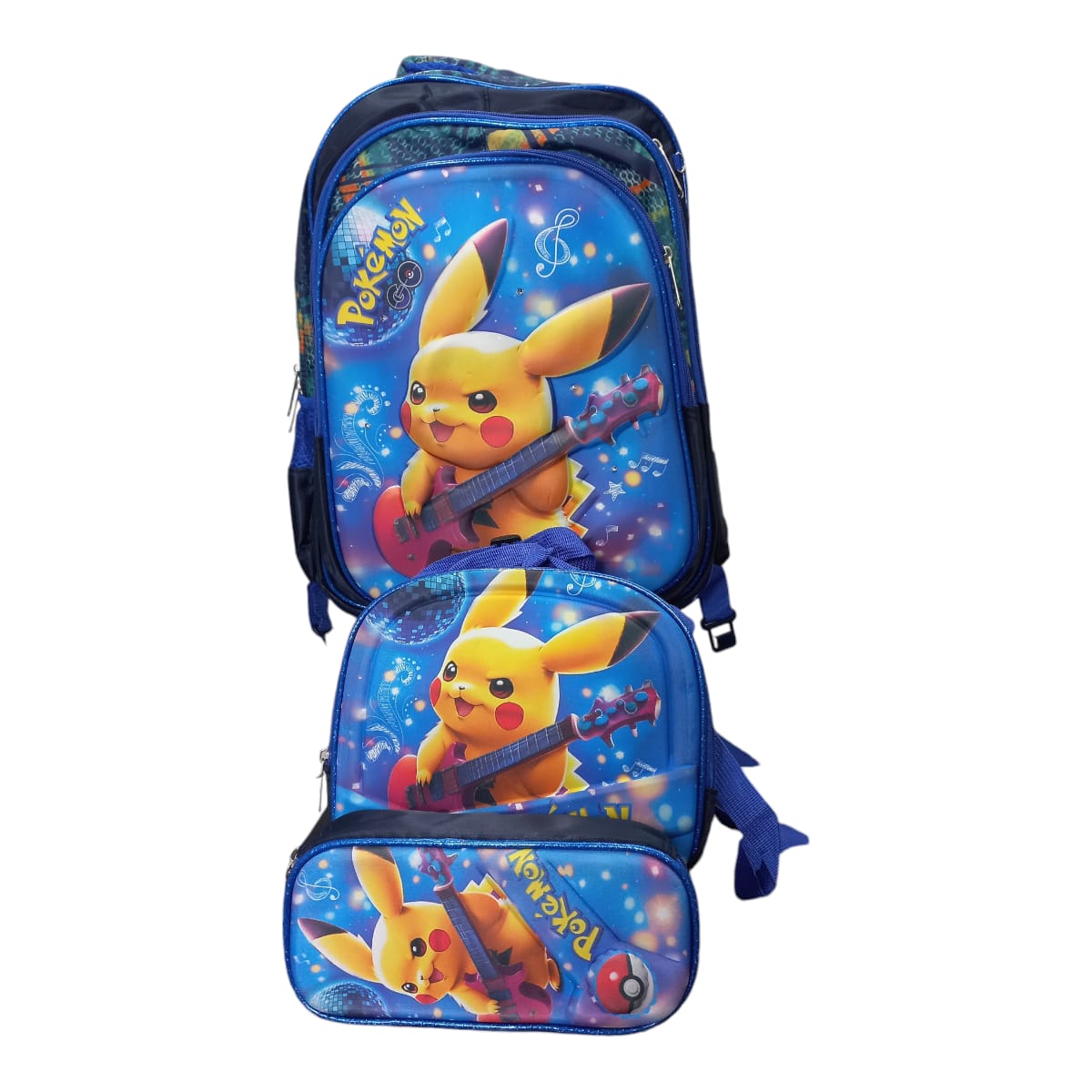 Mochila Escolar Lapicera Lonchera Térmica 3piezas Mochilas Para Niños Primaria Con Gran Capacidad Dibujo 3D Pikachu