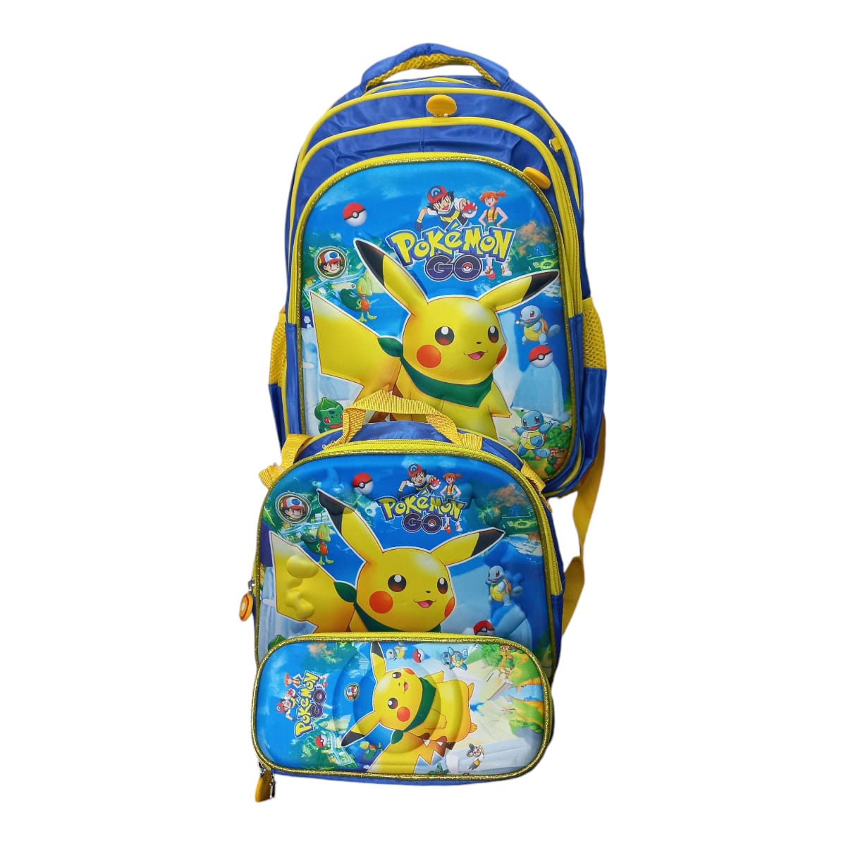 Mochila Escolar Lapicera Lonchera Térmica 3piezas Mochilas Para Niños Primaria Con Gran Capacidad Dibujo 3D Pikachu