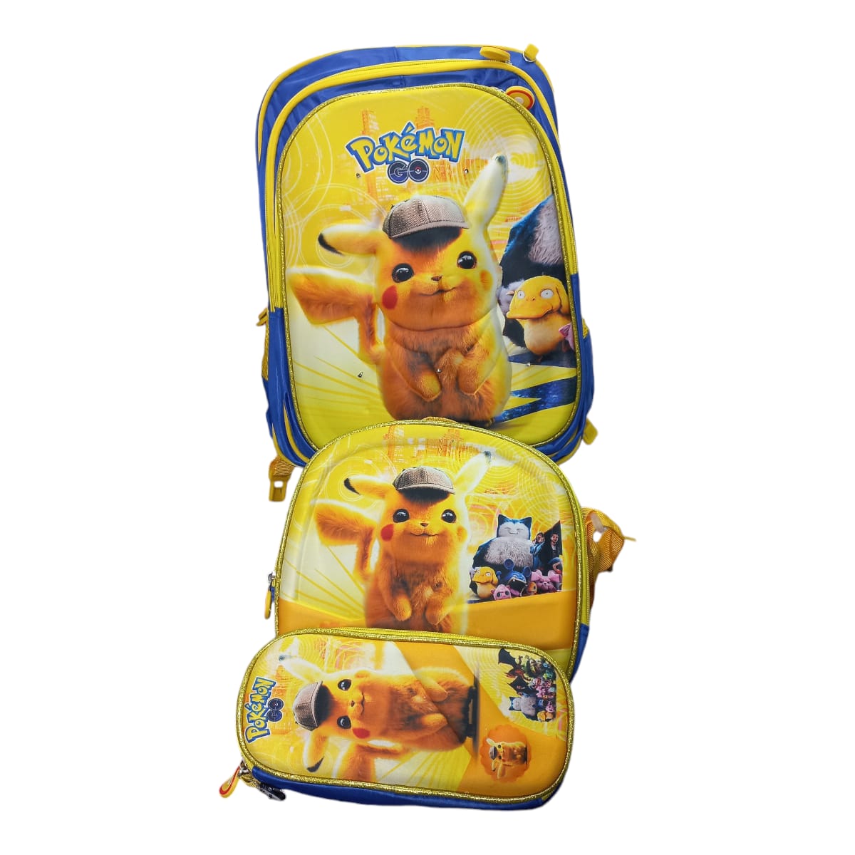 Mochila Escolar Lapicera Lonchera Térmica 3piezas Mochilas Para Niños Primaria Con Gran Capacidad Dibujo 3D Pikachu