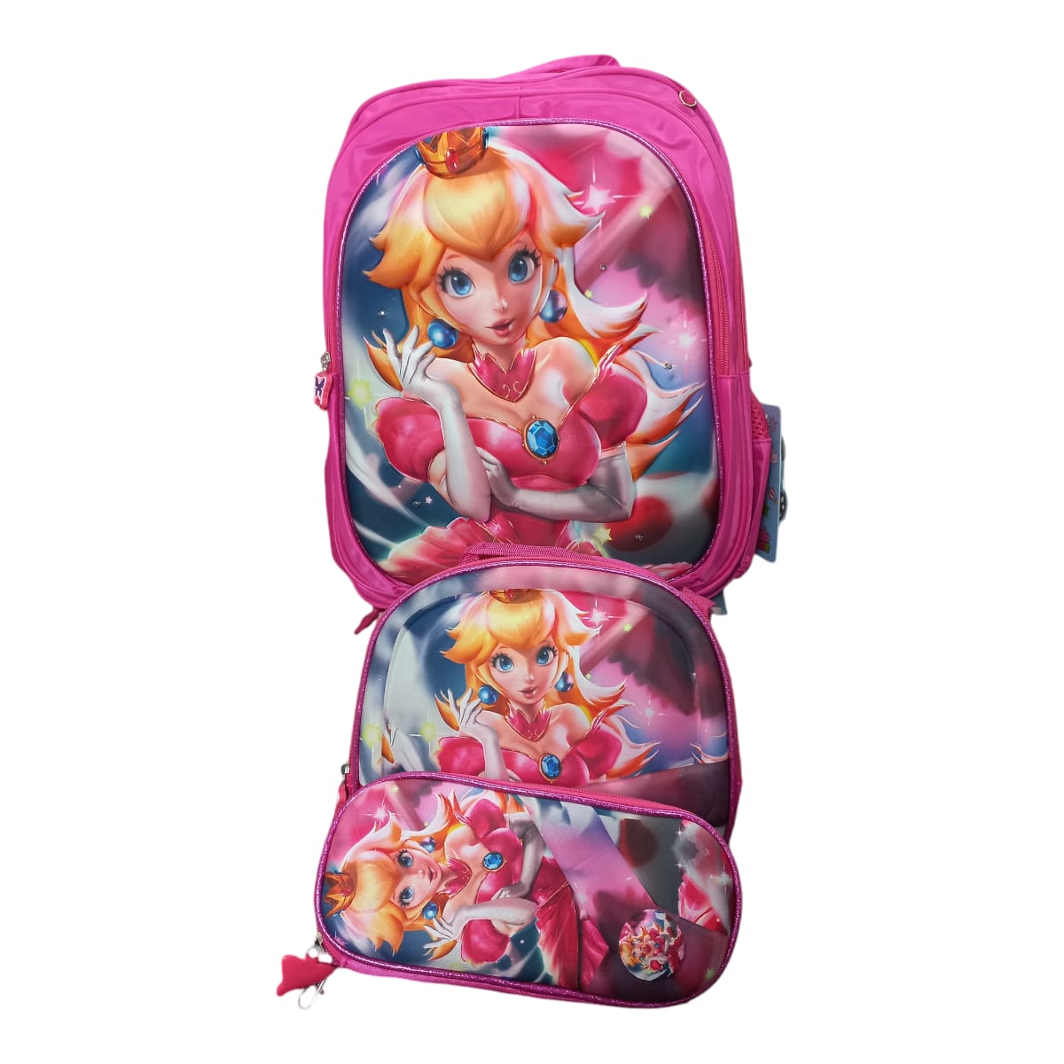Mochila Escolar Lapicera Lonchera Térmica 3piezas Mochilas Para Niños Primaria Con Gran Capacidad Dibujo 3D Peach