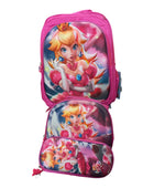 Mochila Escolar Lapicera Lonchera Térmica 3piezas Mochilas Para Niños Primaria Con Gran Capacidad Dibujo 3D Peach