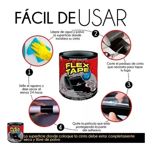 Flex Tape Cinta Adhesiva Caucho Tapa Fugas Resistente 10cm